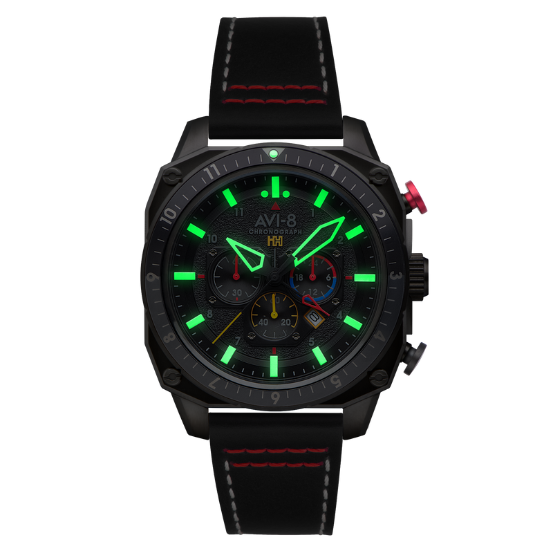 Hawker Hunter Atlas Dual Time Chronograph Black / Leather | Black Dial