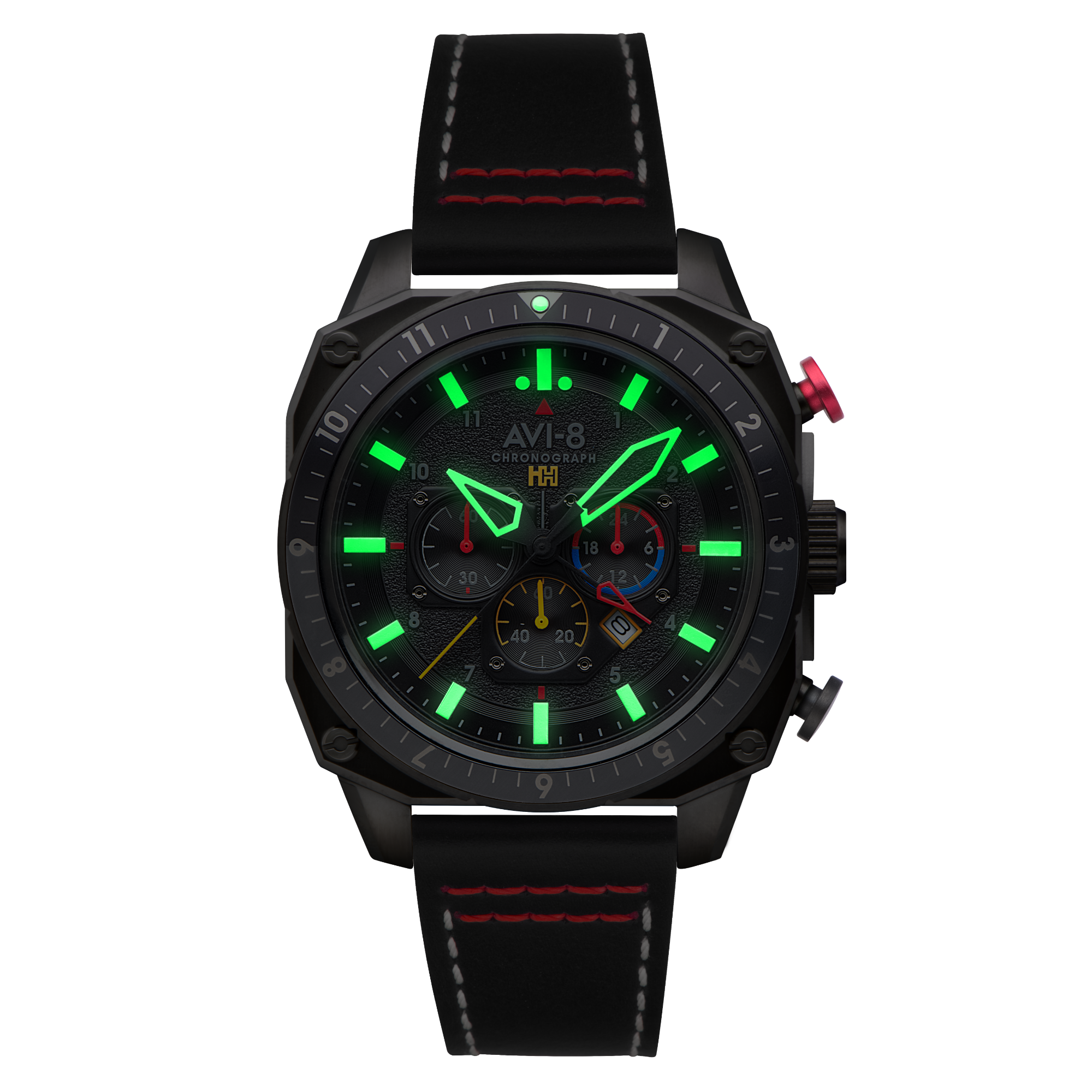 Hawker Hunter Atlas Dual Time Chronograph Black / Leather | Black Dial