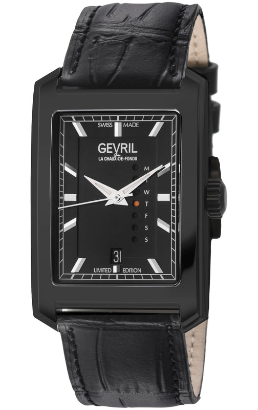 Manhattanhenge Gevril Swiss Made Automatic, Black Case, Black Dial, Black Italian Leather Strap | Black Dial
