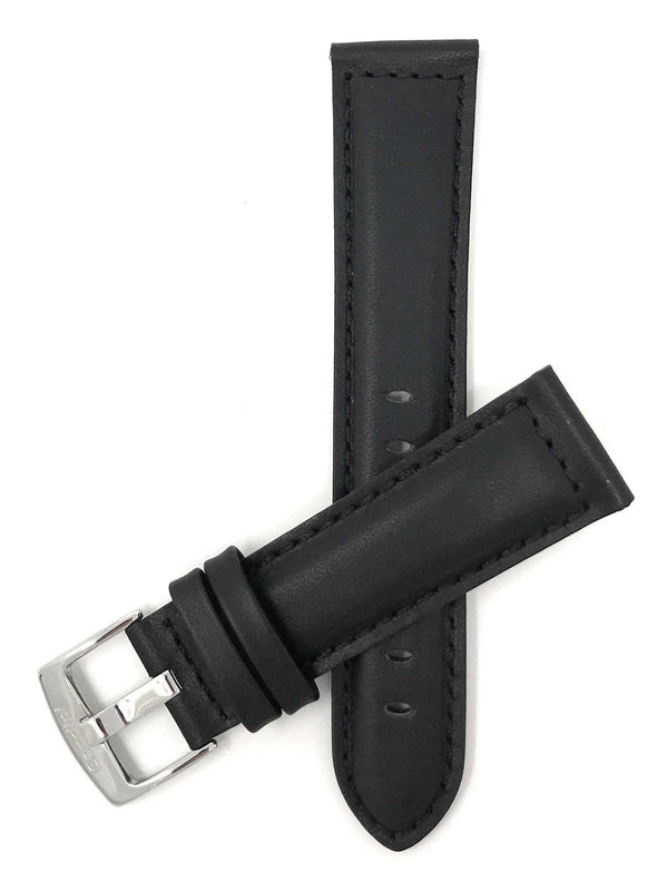500 | 24mm Black Leather Watch Band - Classic, Padded 24mm / Black / Silver Buckle |  Dial