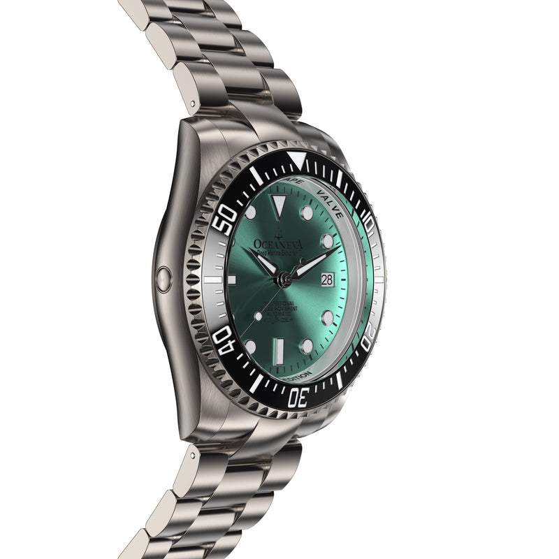 TITANIUM Swiss Automatic SW200 Deep Marine Explorer II Titanium/Black/AquaBurst | Teal Dial
