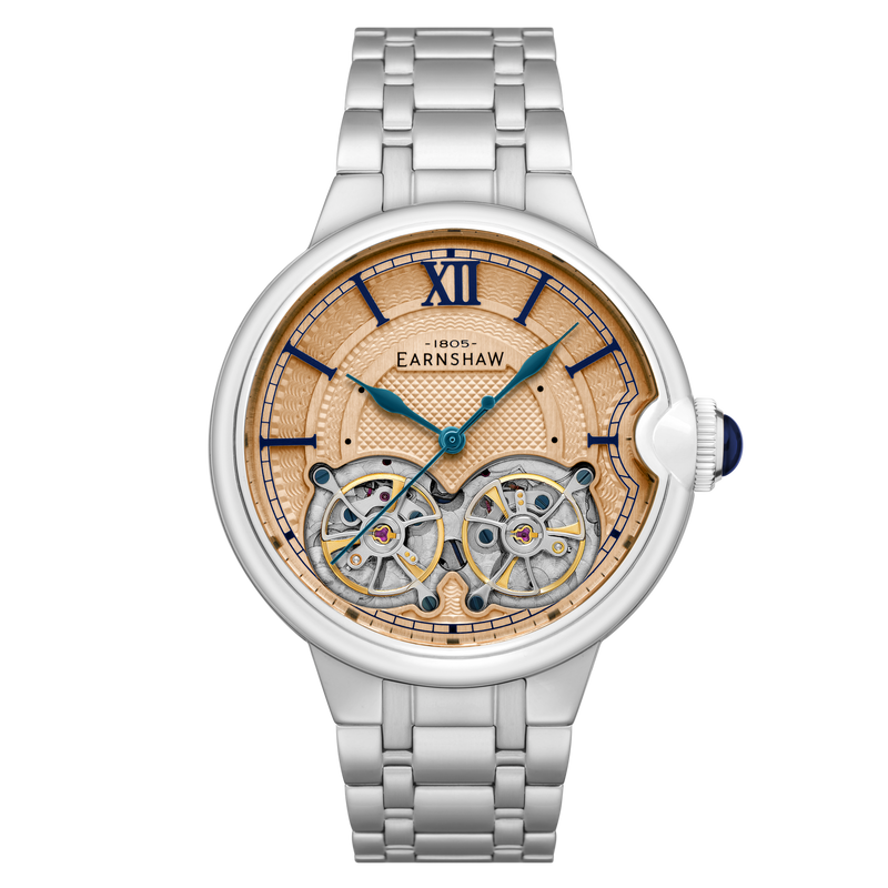 Thomas Earnshaw Barallier Dual Open Heart Automatic Gold / Stainless Steel | Gold Dial