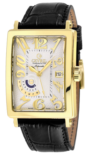 Avenue of Americas Gevril Men's Avenue of America's IPYG Case, Silver/Gold Dial, Genuine Italian Handmade Leather Strap | White Dial