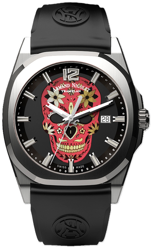 Armand Nicolet X Watch Gang J09-3 Red Skull / Black Rubber Strap Special Edition Watch