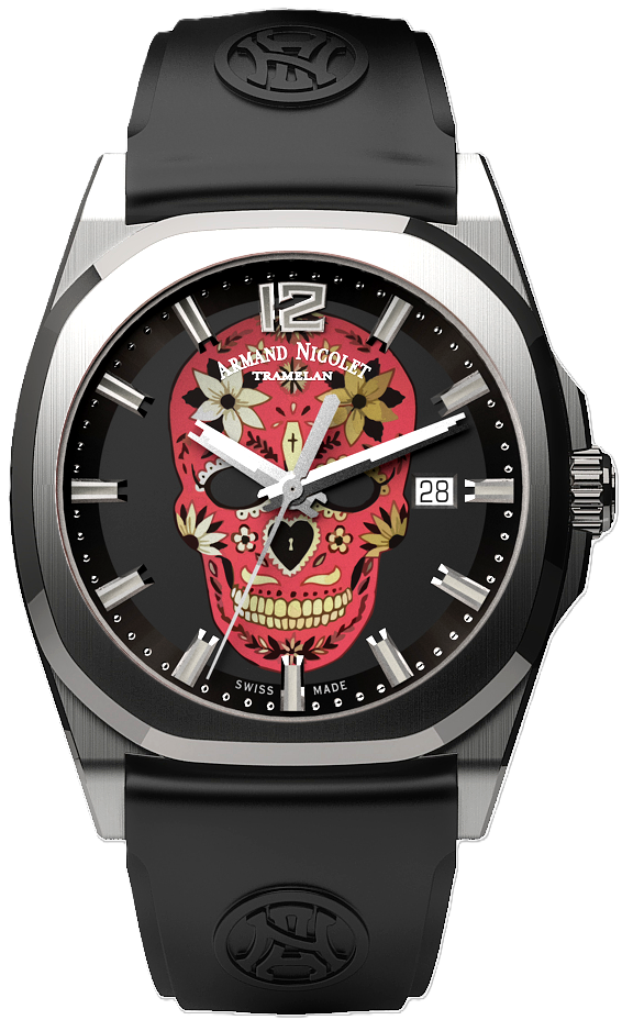 Armand Nicolet X Watch Gang J09-3 Red Skull / Black Rubber Strap Special Edition Watch