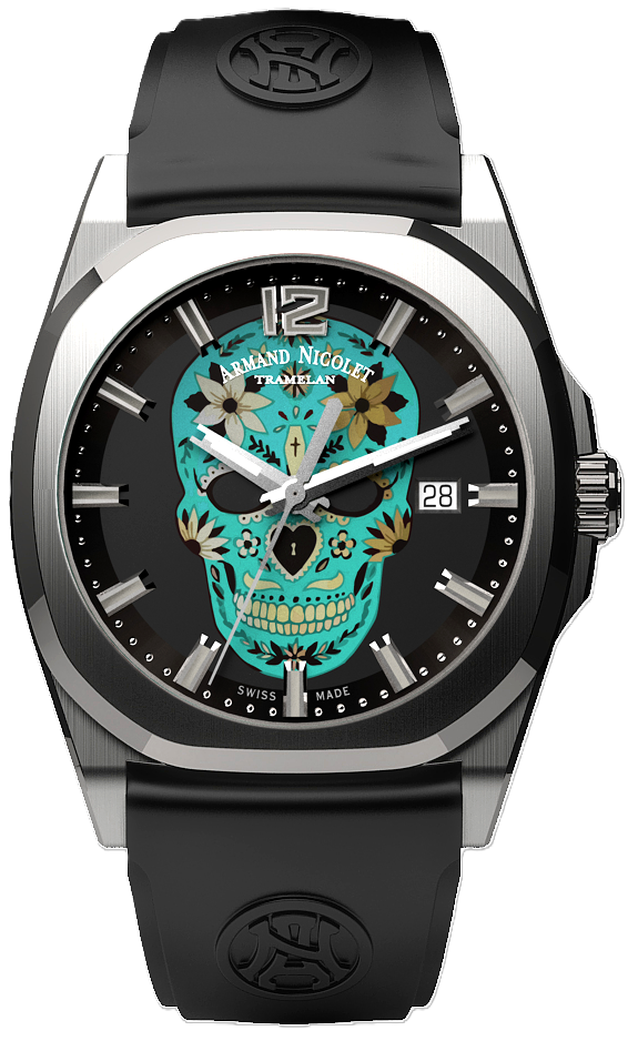Armand Nicolet X Watch Gang J09-3 Aqua Skull / Black Rubber Strap Special Edition Watch