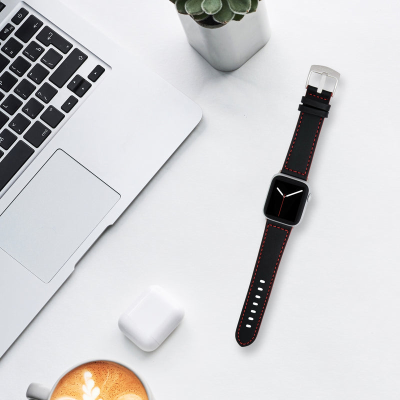 Thick Leather Two-Tone Racer Band for Apple Watch Series 8/7/6/5/4/3/2/1/SE Black & Red (38mm | 40mm | 41mm) |  Dial
