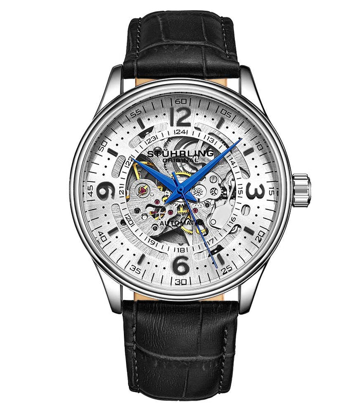 Denmark 3947 Automatic 42mm Skeleton Black/Leather | Silver Dial