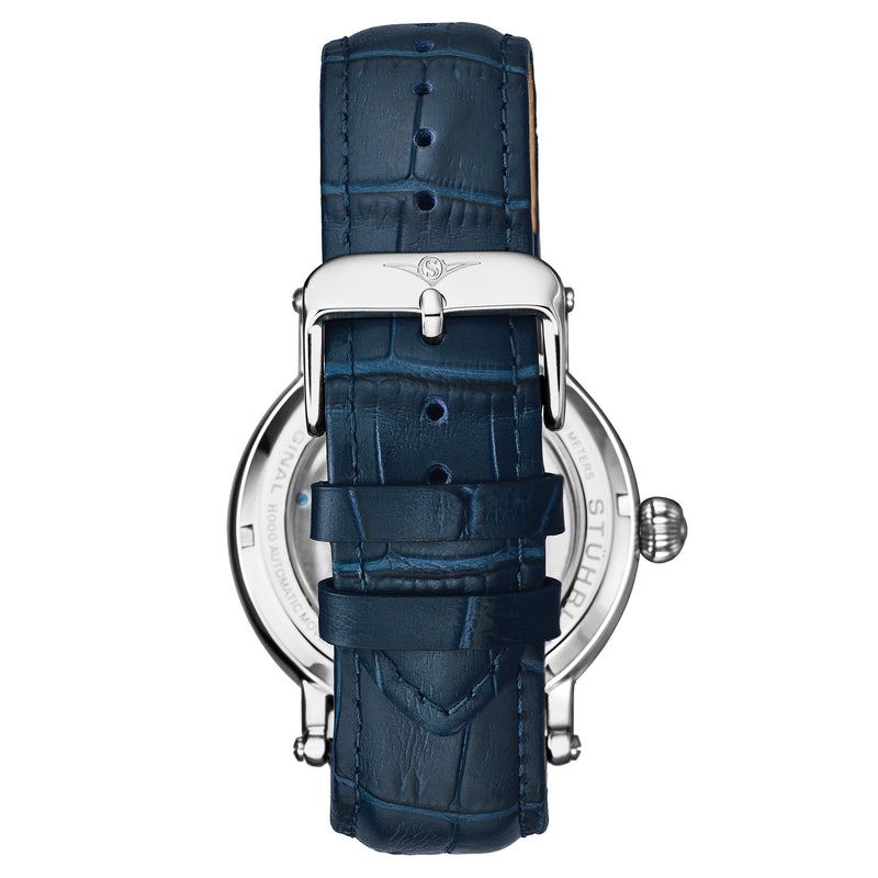 Legacy Automatic 43mm Skeleton Silver Case/ Blue Leather Strap | Blue Dial