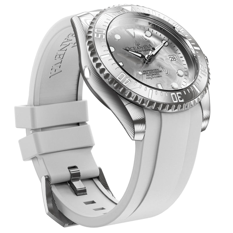 Damascus Swiss Automatic SW200 Deep Marine Explorer II Damascus/Silver Damascus Dial/White Strap | Silver Dial