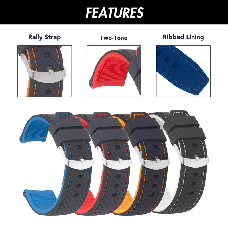 24mm Silicone Rally Strap, Perforated Black / Orange |  Dial