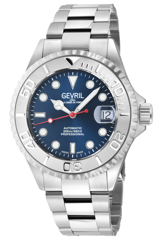 Wall Street Gevril Swiss Made SW200 Steel Rotating bezel Diver's Watch, 316L Case, Blue DIal | Blue Dial