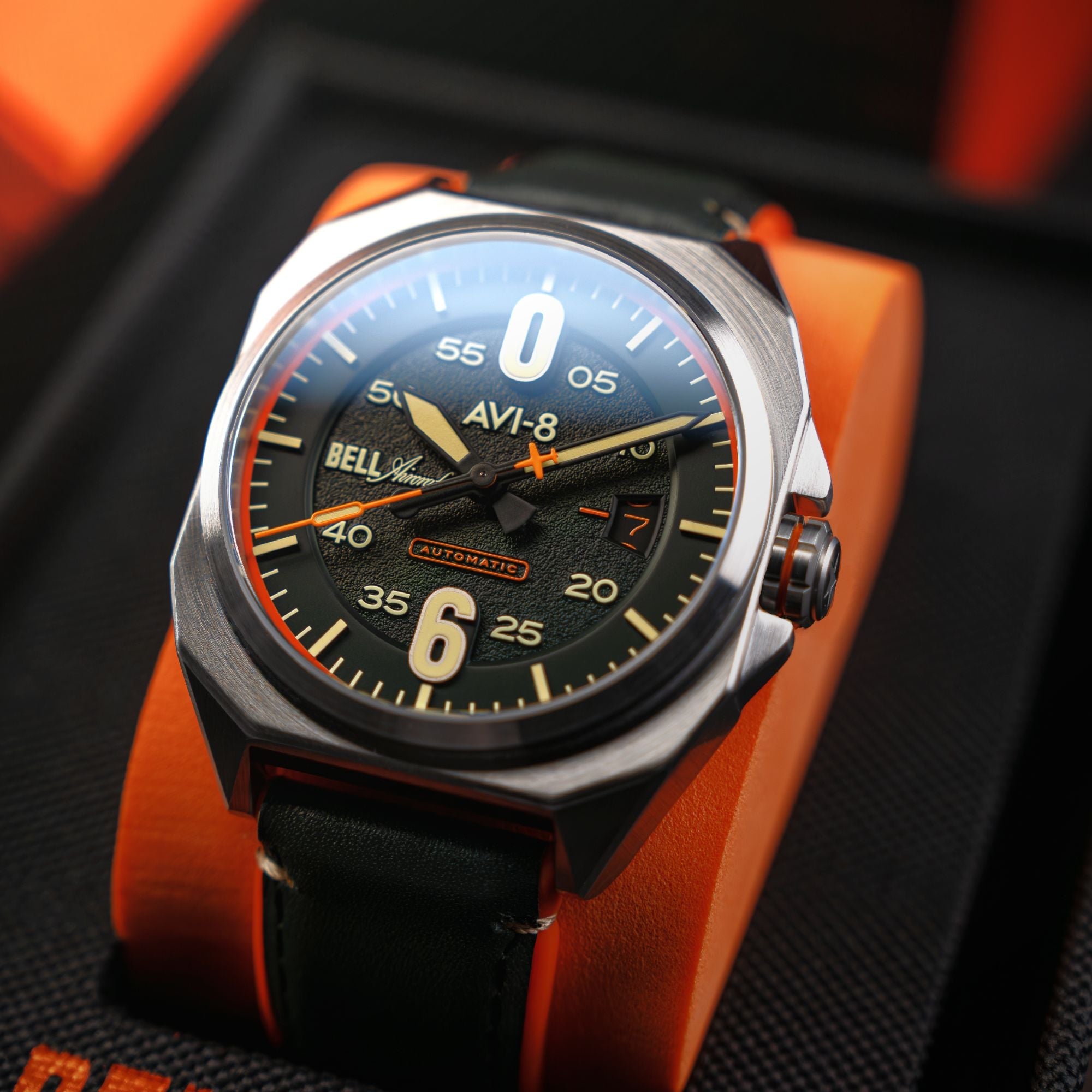Bell X-1 Machbuster Automatic Green / Green Hybrid leather and rubber strap | Green Dial