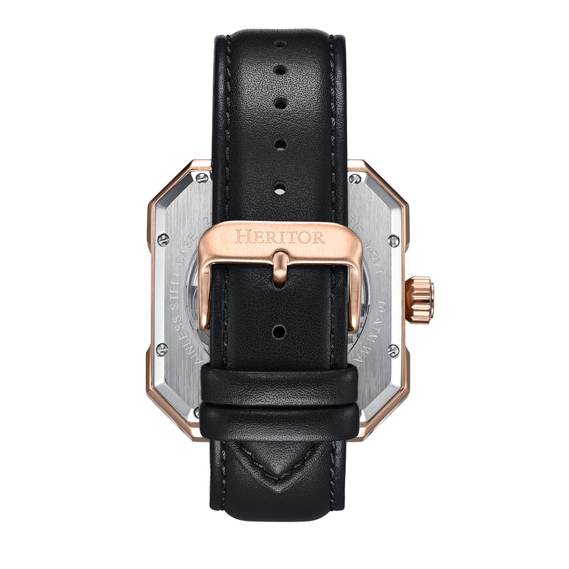 Campbell Leather-Band Skeleton Watch Rose Gold/Black | Rose Gold Dial