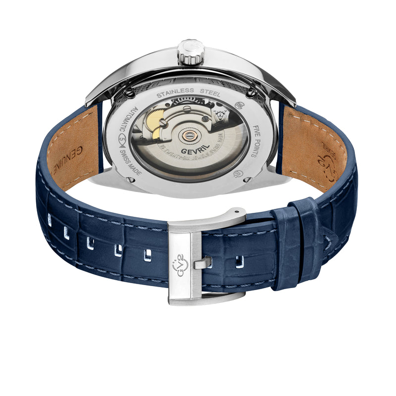 Five Points Gevril Selita SW200 Swiss Made Five Points Watch Italian Blue Leather | Blue Dial