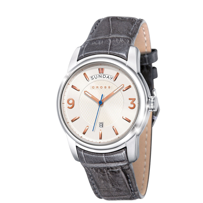 CR8007-06 Palatino Collection 3 Hand Movement White Dial with Rose Gold Accents and Gray Leather Strap |  Dial