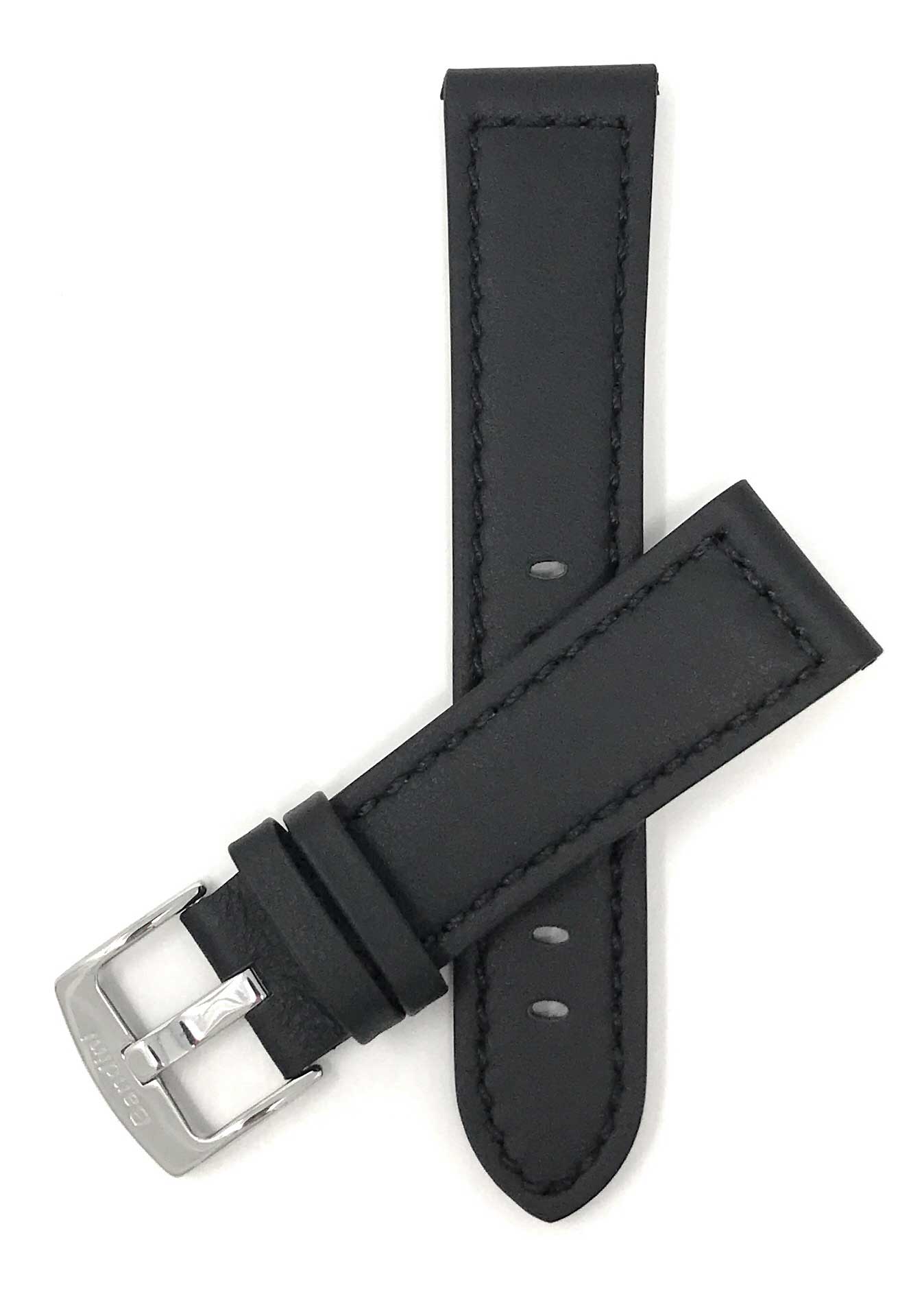 Bandini 24mm Black Italian Leather Watch Band - Racer - Padded 24mm / Black / Silver Buckle |  Dial