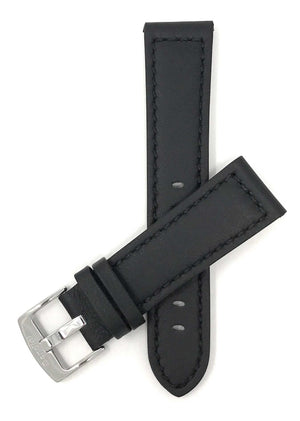 Bandini 24mm Black Italian Leather Watch Band - Racer - Padded 24mm / Black / Silver Buckle |  Dial