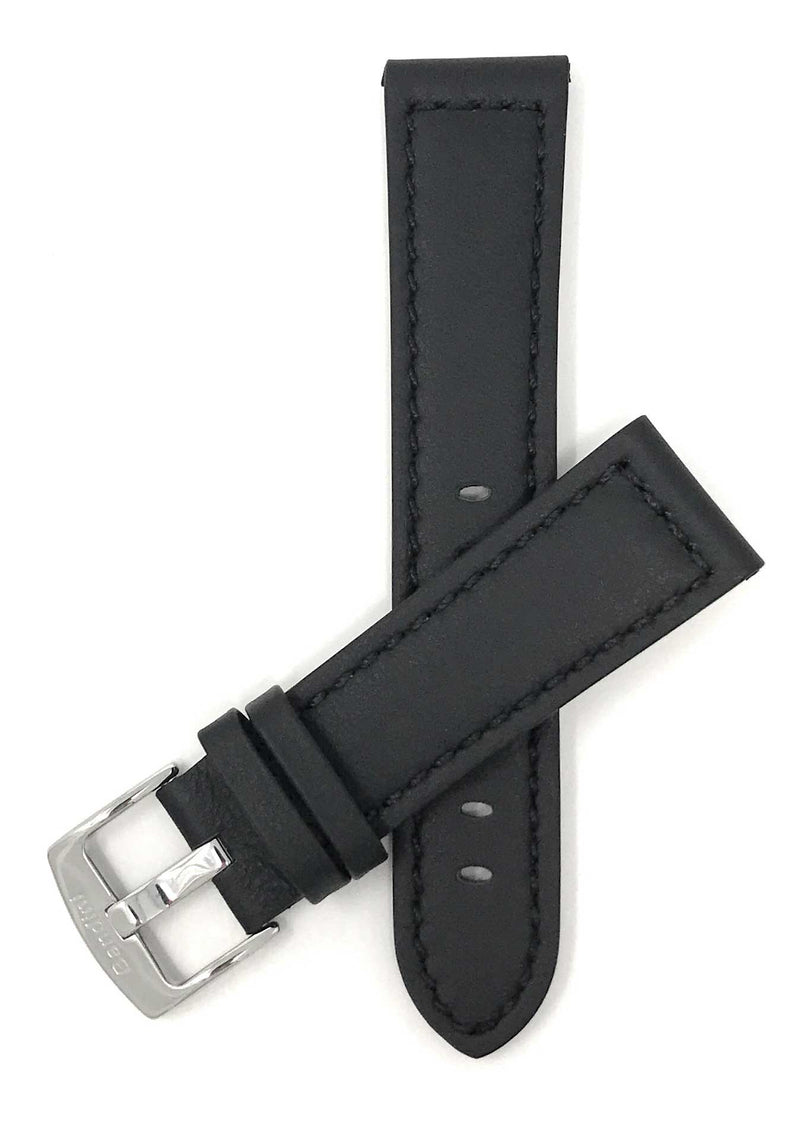 Bandini 24mm Black Italian Leather Watch Band - Racer - Padded 24mm / Black / Silver Buckle |  Dial