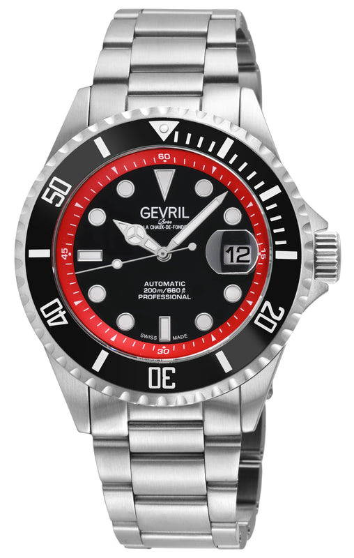 Wall Street Gevril Swiss Made SW200-1 Steel Rotating Black Ceramic Bezel , 316L case, Black Dial | Black Dial