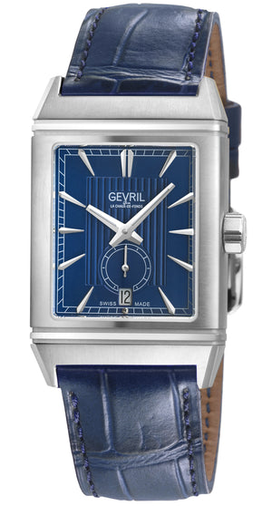 Time Square Gevril Men's Automatic Time Square,  Blue Embossed dial, Blue Handmade Italian Leather Strap | Blue Dial