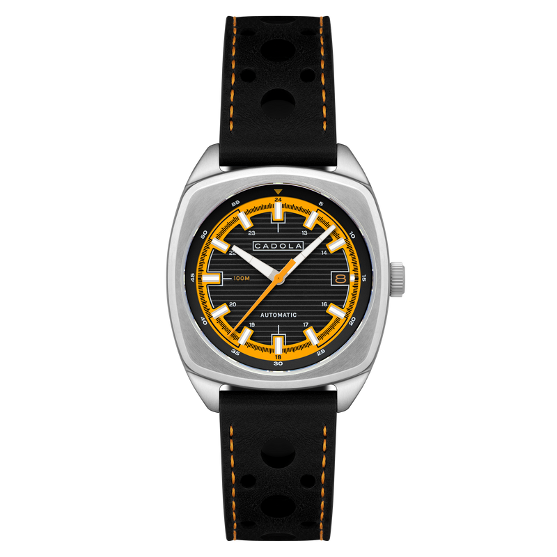 Buxton Automatic Black & Orange / Black Leather | Black Dial