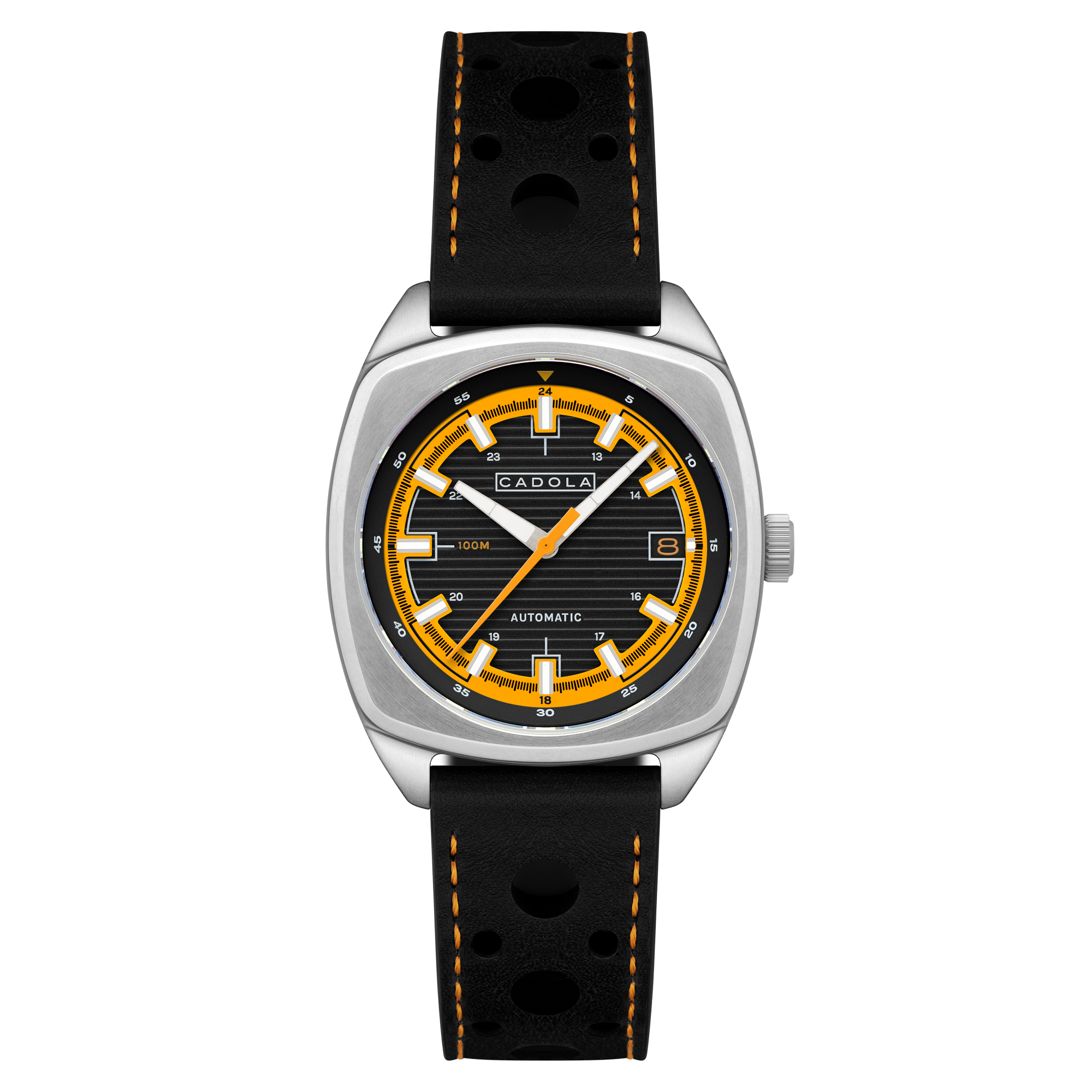 Buxton Automatic Black & Orange / Black Leather | Black Dial