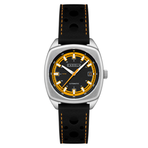 Buxton Automatic Black & Orange / Black Leather | Black Dial