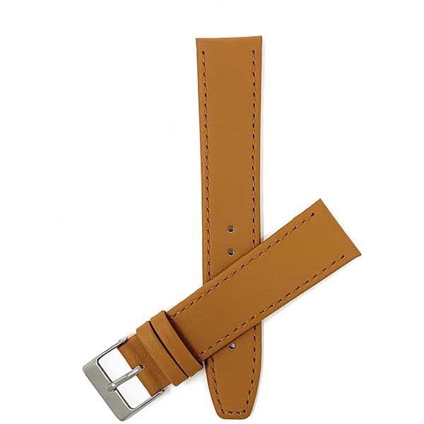 106 | Tan 18mm Classic Slim Leather Watch Band, Many Colors with Stitch 18mm / Tan |  Dial