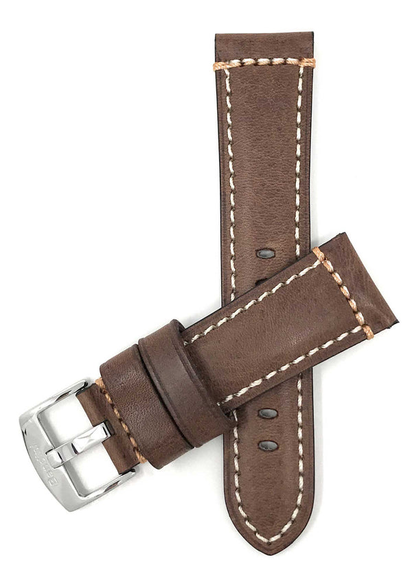 Bandini 24mm Brown Italian Leather Watch Band - Classic - Padded 24mm / Brown / Silver Buckle |  Dial