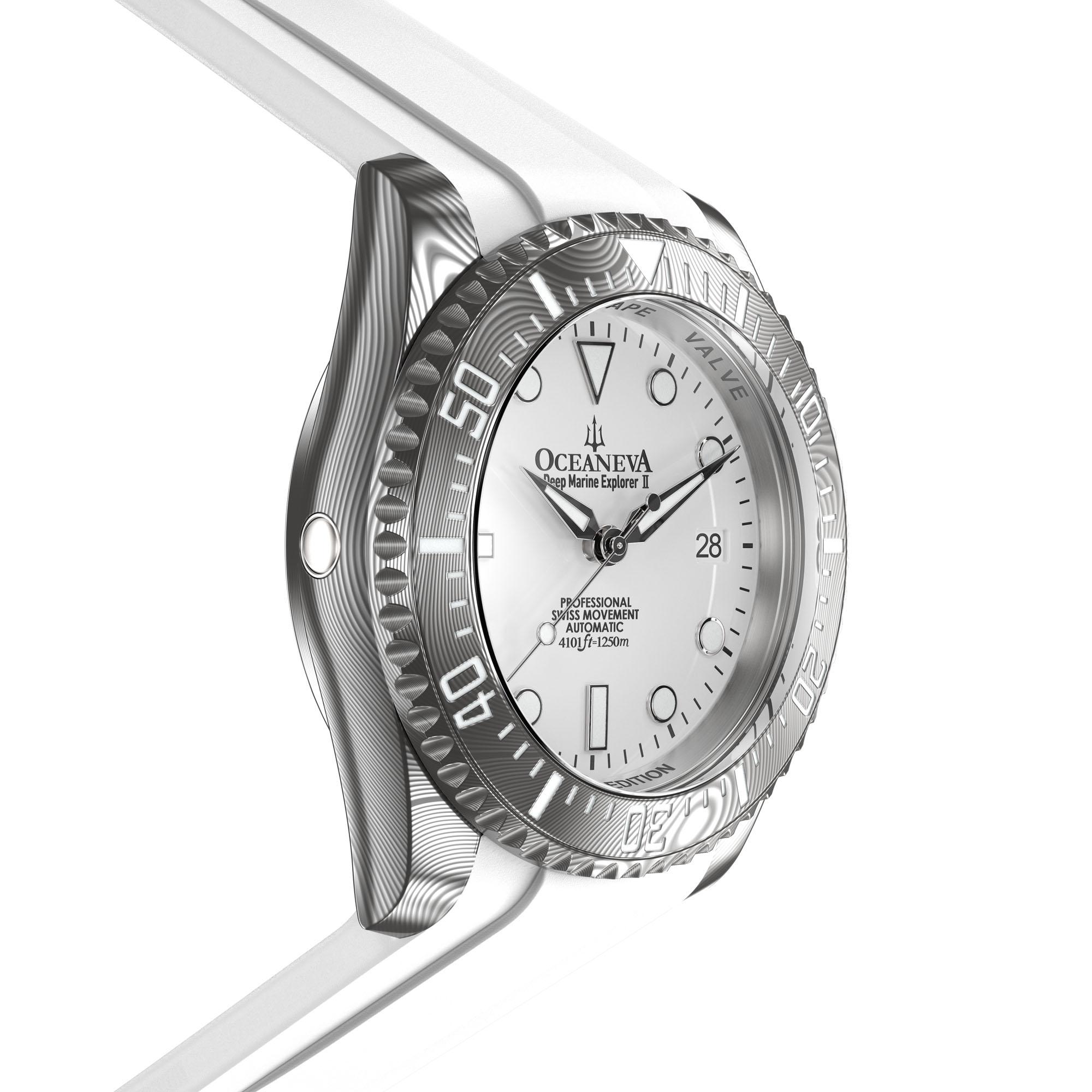 Oceaneva Damascus Swiss Automatic SW200 Deep Marine Explorer II (Damascus/White Dial)