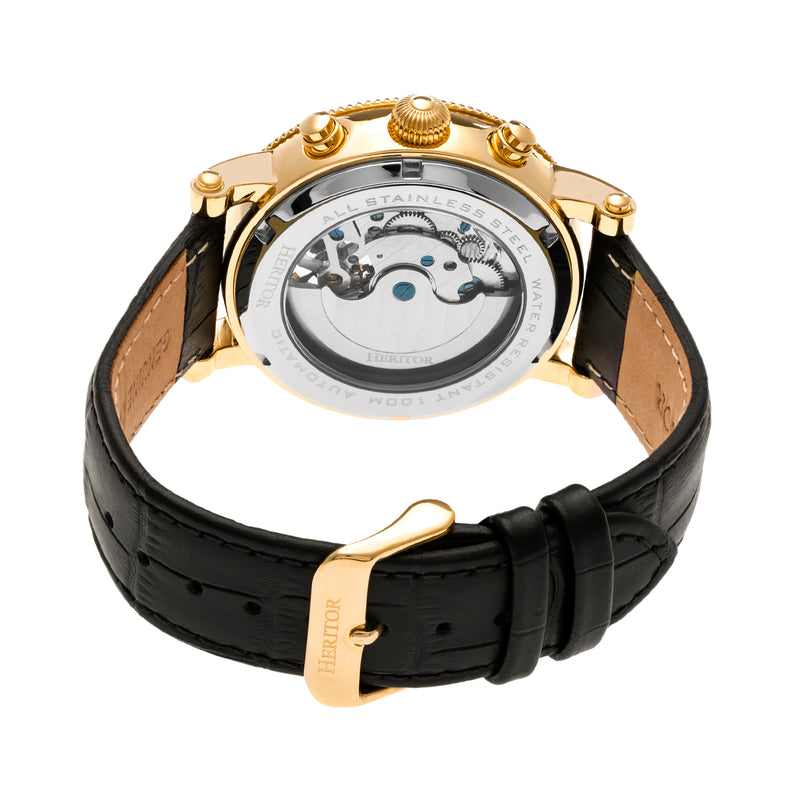 Winston Semi-Skeleton Leather-Band Watch Gold/White | White Dial