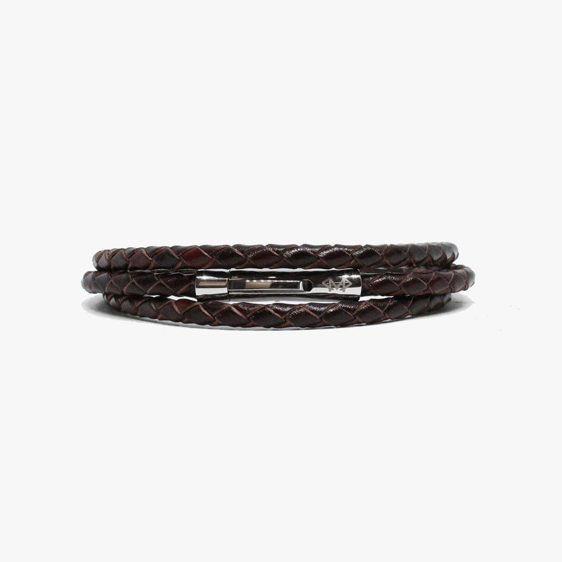 Braided Brown Leather Wrap M (7.25" Wrist) |  Dial