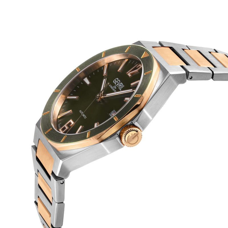 High Line Gevril High Line Swiss Made SW200 Automatic Olive Bezel two tone rose watch