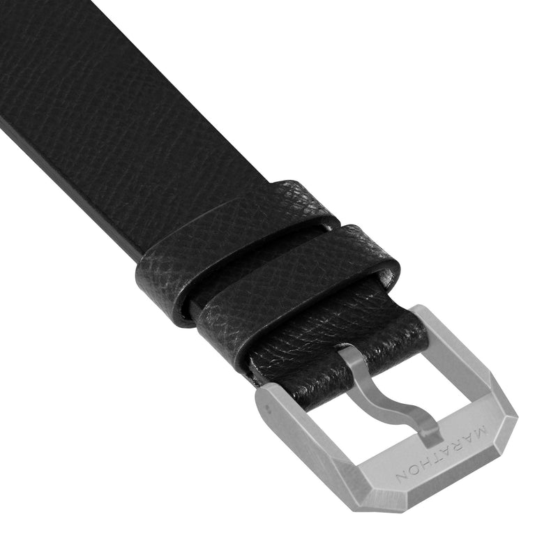 STRAP, 20mm, ITALIAN LEATHER, CROSS HATCH, PARKERIZED BUCKLE, BLACK, XL ITALIAN LEATHER, CROSS HATCH