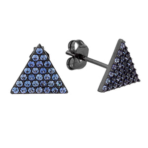 Elegant Confetti Women's 18K Black Gold Plated Blue CZ Simulated Diamond Pave Triangle Stud Earrings 18k Black Gold