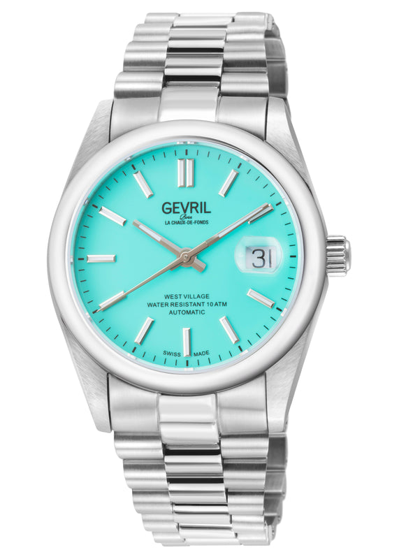 West Village Automatic Sellita SW200 Silver/Cyan Enamel ,Silver band | Blue Dial