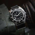 NAV, QUARTZ, SAPH, STE, COL: SS/BKPS DS NYLON 11" Black Sterile/Def Std | Black Dial