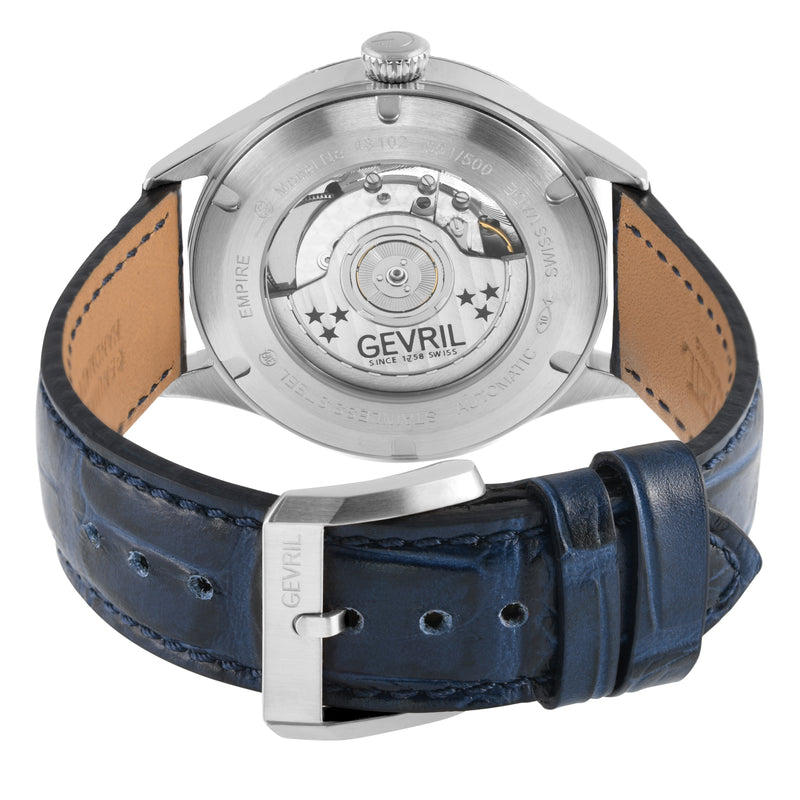Empire Gevril Swiss Automatic, ETA 2895, Blue Dial,  Genuine Handmade Italian Blue Leather | Blue Dial