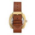 Davenport Engraved-Case Leather-Band Watch w/ Date Gold/Brown | Black Dial