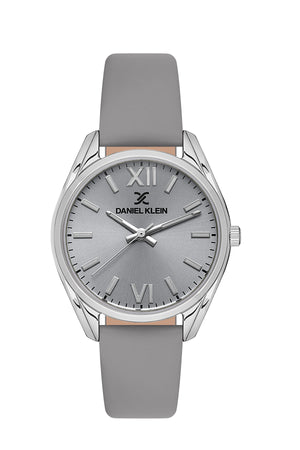 30mm Round Womens Watch, Leather Band - DK13598 Silver / Grey Turquoise Dial