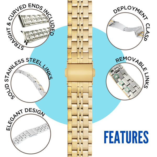 MET.615 | Jubilee Stainless Steel Watch Band 22mm / Gold |  Dial