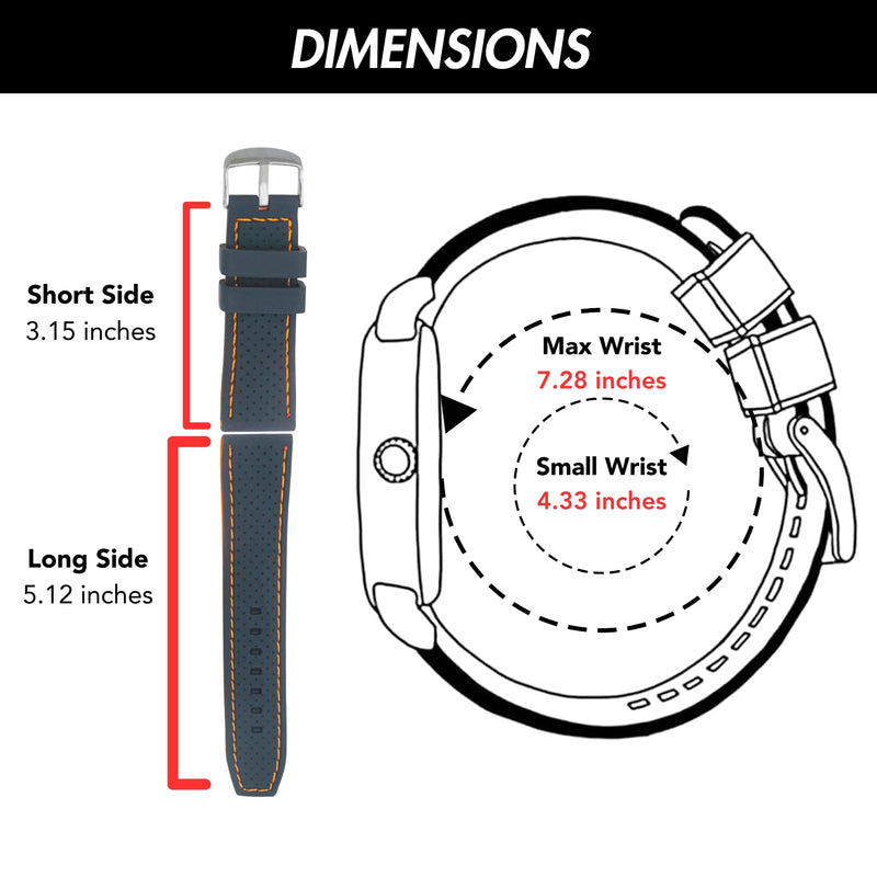 18mm Silicone Rally Strap, Perforated Black / Orange |  Dial