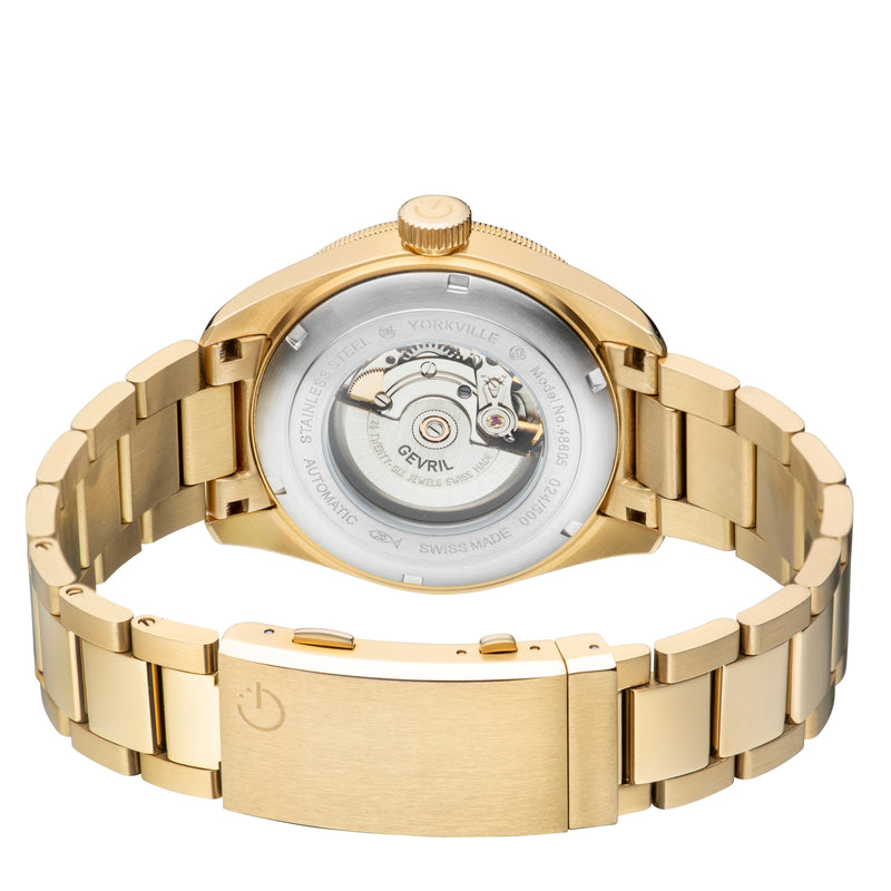 Yorkville Gevril Yorkville Olive Dial Sellita SW200 Swiss Automatic Unidirectional Rotating Bezel Gold Tone Bracelet Date Luminous Watch | Blue Dial