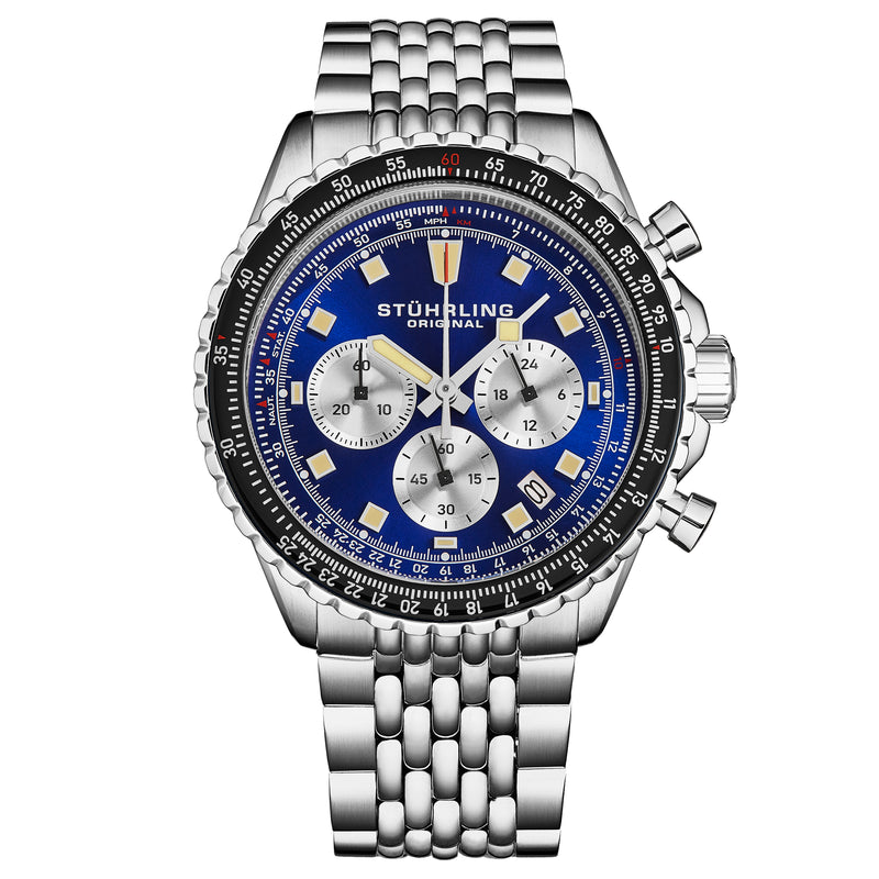 Japanese Chronograph RaceWay 44mm Quartz Watch Blue/Stainless Steel | Blue Dial