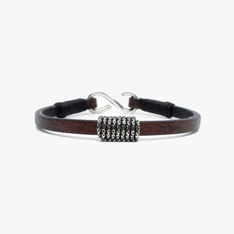 Faceted Sterling Coil, Brown Leather  |  Dial