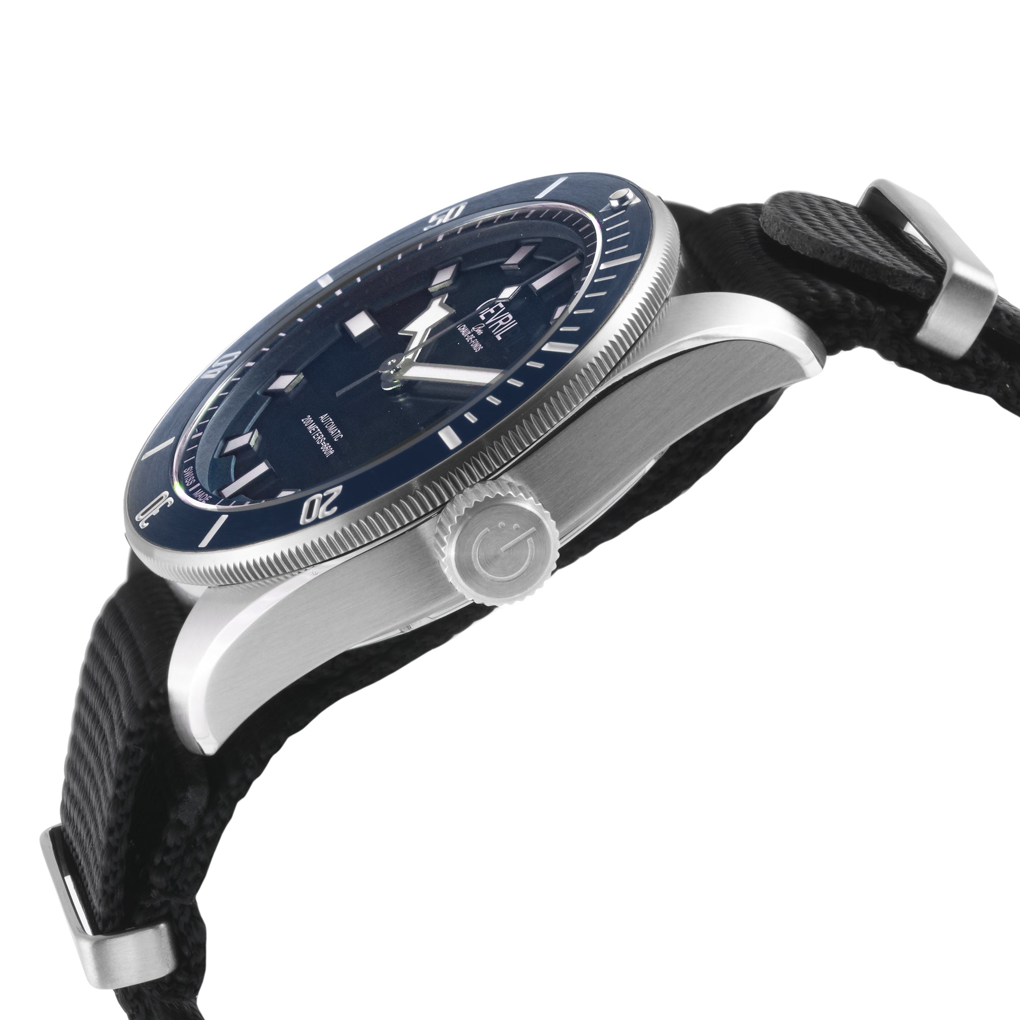 Yorkville Gevril Men's Yorkville Blue Dial Sellita SW200 Swiss Automatic Rotating Bezel Bracelet Date Luminous Watch Nato Strap | Blue Dial