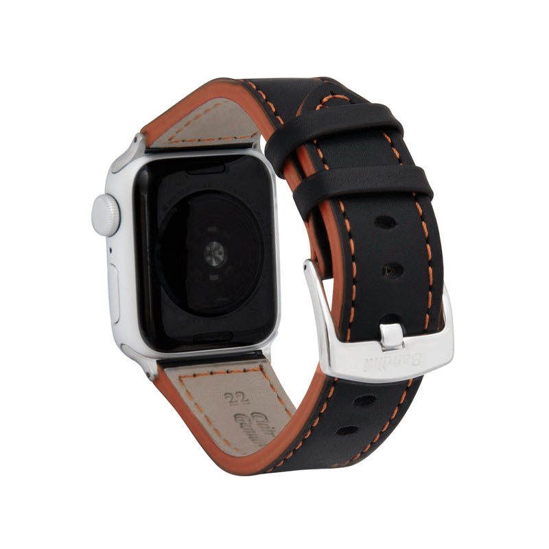 Thick Leather Two-Tone Racer Band for Apple Watch Series 8/7/6/5/4/3/2/1/SE Black & Orange (38mm | 40mm | 41mm) |  Dial