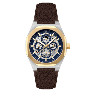 Discovery Drake Triple Calendar Skeleton Automatic Blue / Genuine Leather Blue Dial