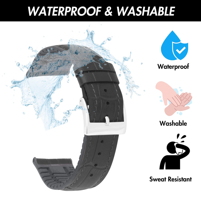 Hybrid Watch Band, Leather / Rubber Lining - Alligator Pattern Black / 22mm |  Dial